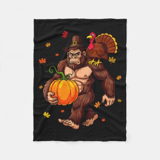 Bigfoot Lgrim Turkey Pumpkin Thanksgiving Day Boys フリースブランケット (正面)