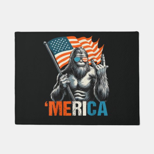 Bigfoot Merica Rock American Flag ドアマット (正面)