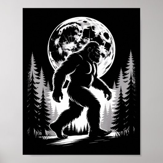 Bigfoot Moonlight Sasquatch Forest Cryptid Outdoor ポスター (正面)