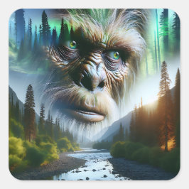 Bigfoot, Mountains, River and Forest スクエアシール