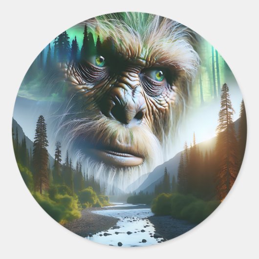 Bigfoot, Mountains, River and Forest ラウンドシール (正面)