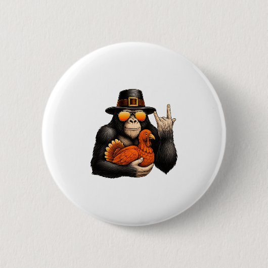 Bigfoot Pilgrim Turkey Pumpkin Thanksgiving Day Bo 缶バッジ (正面)