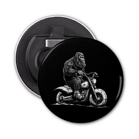 Bigfoot Riding A Motorcycle Bike Funny Sasquatch M 栓抜き (正面)