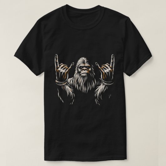Bigfoot Rock On Funny Sasquatch Art Tシャツ (デザイン正面)