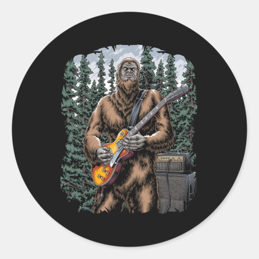 Bigfoot Rockin Out With His Guitar Out - Forest Ja ラウンドシール (正面)