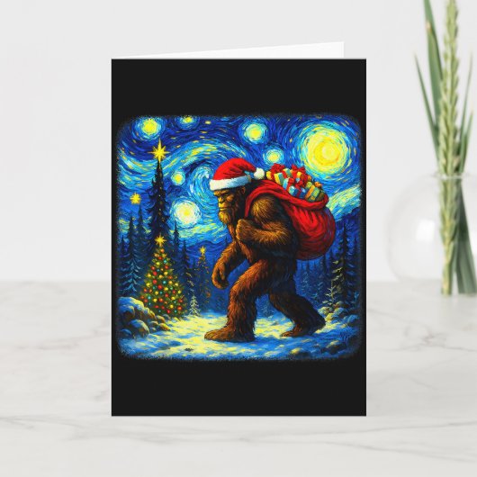 Bigfoot Santa Christmas Starry Night Sasquatch Van カード (正面)