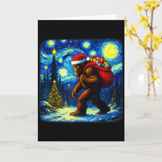 Bigfoot Santa Christmas Starry Night Sasquatch Van カード (黄色い花)
