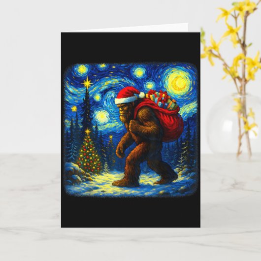 Bigfoot Santa Christmas Starry Night Sasquatch Van カード (黄色い花)