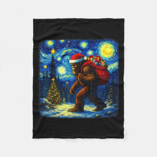 Bigfoot Santa Christmas Starry Night Sasquatch Van フリースブランケット (正面)