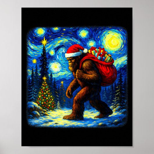 Bigfoot Santa Christmas Starry Night Sasquatch Van ポスター (正面)