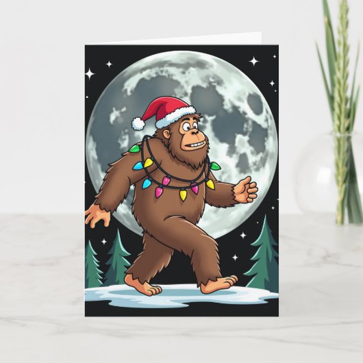 Bigfoot Santa Christmas Tree Lights Card カード (正面)