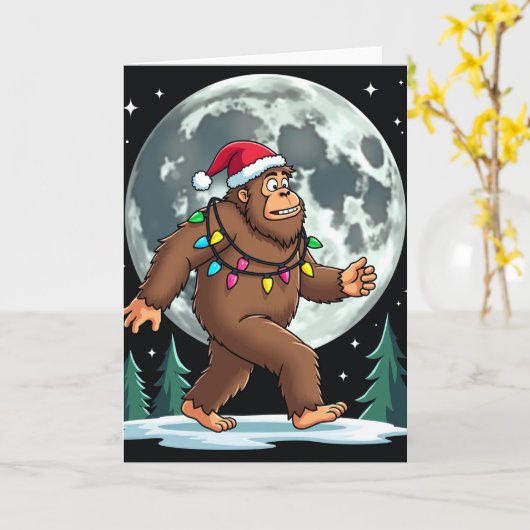 Bigfoot Santa Christmas Tree Lights Card カード (黄色い花)