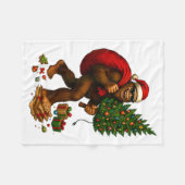 Bigfoot Santa Christmas Tree Lights Xmas Boys Men フリースブランケット (正面(横))