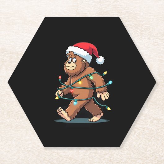 Bigfoot Santa Christmas Tree Lights Xmas Boys Men ペーパーコースター (正面)