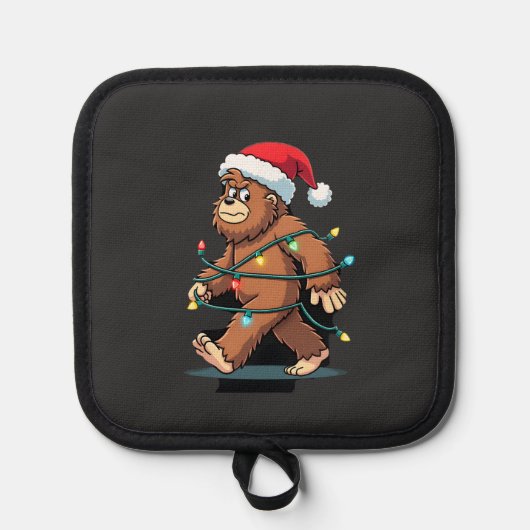Bigfoot Santa Christmas Tree Lights Xmas Boys Men  鍋敷き (正面)