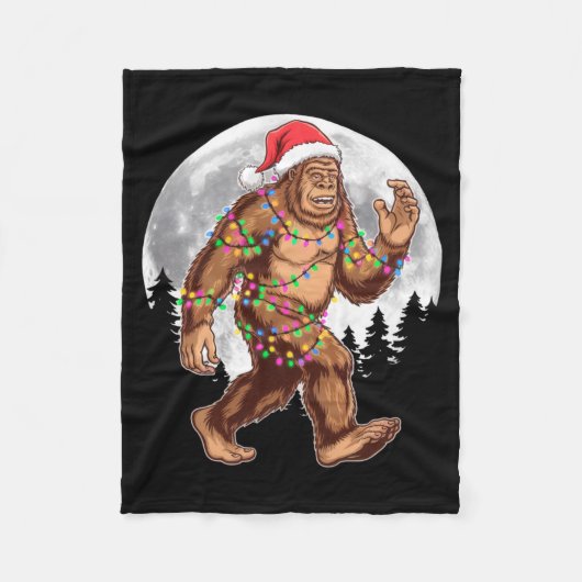 Bigfoot Santa Christmas Tree Lights Xmas Sasquatch フリースブランケット (正面)
