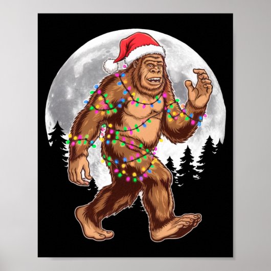 Bigfoot Santa Christmas Tree Lights Xmas Sasquatch ポスター (正面)