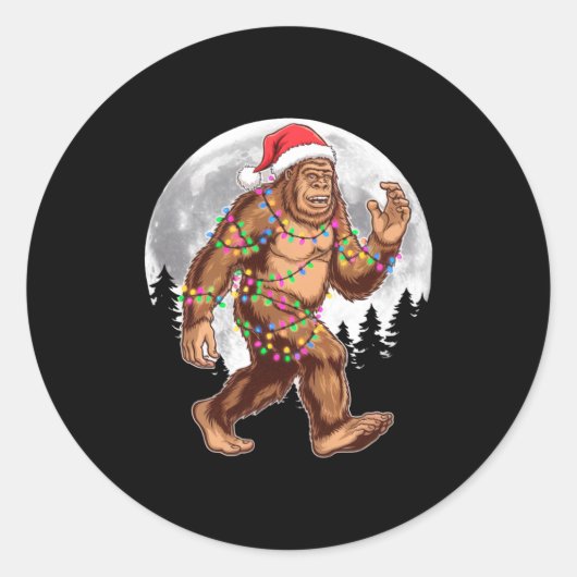 Bigfoot Santa Christmas Tree Lights Xmas Sasquatch ラウンドシール (正面)