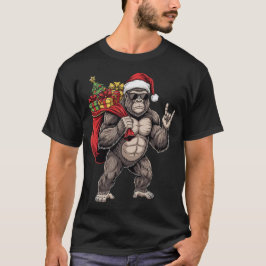 Bigfoot Santa Rock On Funny Christmas Sasquatch Tシャツ