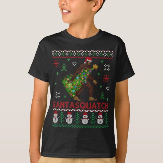Bigfoot - Santa Squatchの運クリスマスツリーLi Tシャツ (正面)