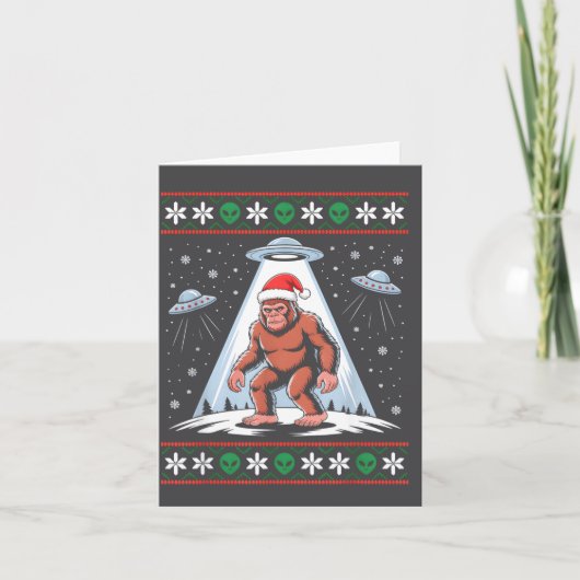 Bigfoot Santa Ufo Alien Funny Ugly Christmas Sweat カード (正面)