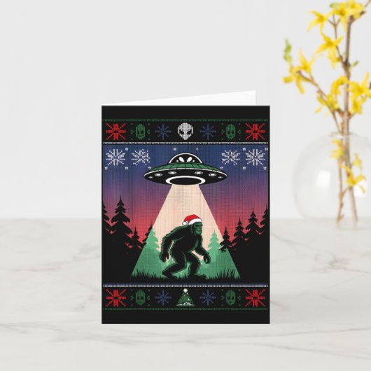Bigfoot Santa Ufo Alien Funny Ugly Christmas Sweat カード (黄色い花)