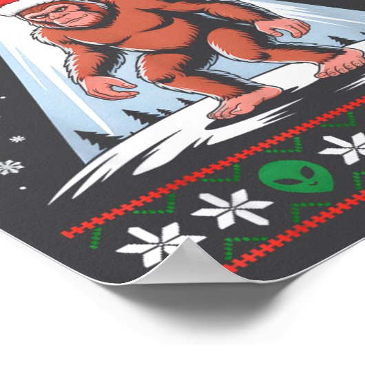 Bigfoot Santa Ufo Alien Funny Ugly Christmas Sweat ポスター (角)