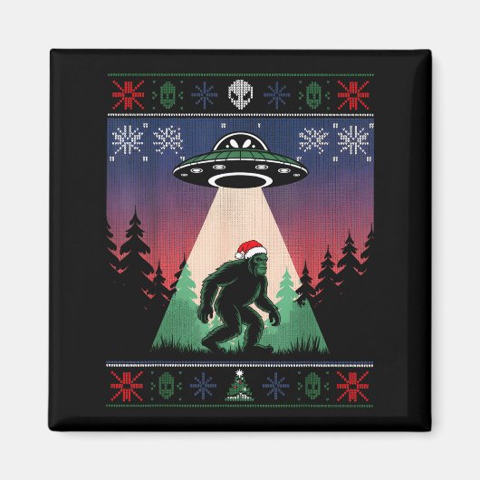 Bigfoot Santa Ufo Alien Funny Ugly Christmas Sweat マグネット (正面)