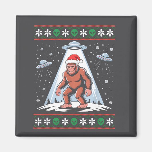 Bigfoot Santa Ufo Alien Funny Ugly Christmas Sweat マグネット (正面)