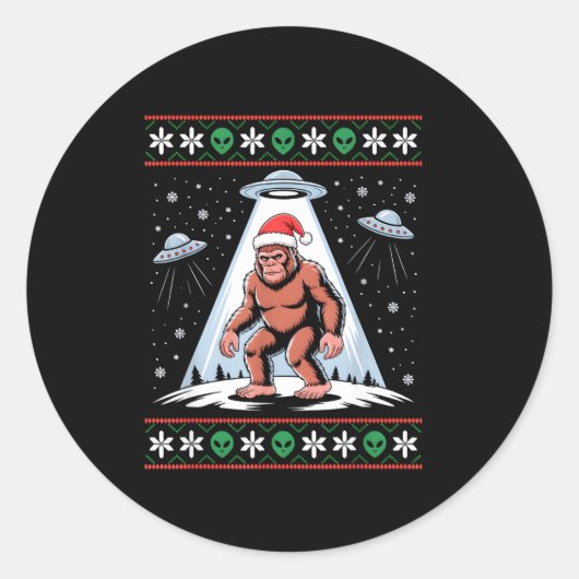 Bigfoot Santa Ufo Alien Funny Ugly Christmas Sweat ラウンドシール (正面)