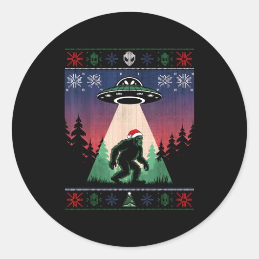 Bigfoot Santa Ufo Alien Funny Ugly Christmas Sweat ラウンドシール (正面)