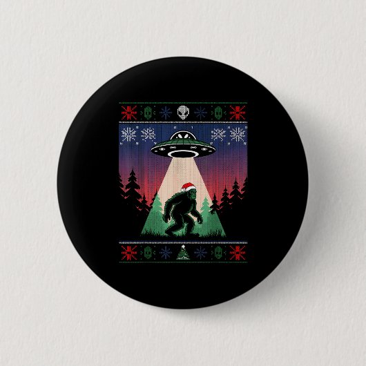 Bigfoot Santa Ufo Alien Funny Ugly Christmas Sweat 缶バッジ (正面)