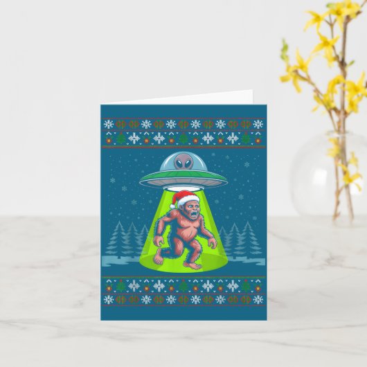 Bigfoot Santa Ufo Sasquatch Funny Ugly Christmas S カード (黄色い花)