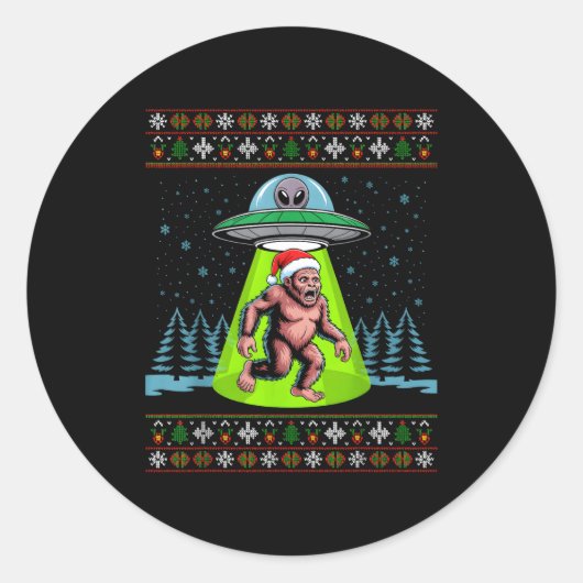 Bigfoot Santa Ufo Sasquatch Funny Ugly Christmas S ラウンドシール (正面)