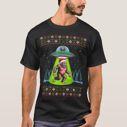 Bigfoot Santa Ufo Sasquatch Funny Ugly Christmas S Tシャツ (正面)