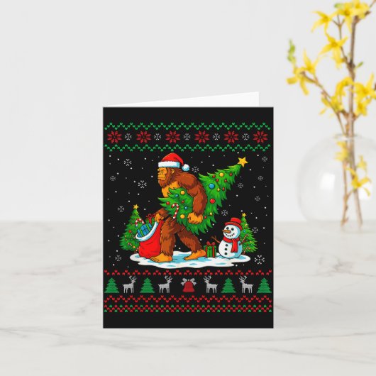 Bigfoot Santa Ugly Christmas Tree Funny Xmas Light カード (黄色い花)