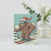 Bigfoot Sasquatch Christmas Skiing Winter Sport シーズンポストカード (スタンド正面)