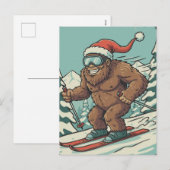 Bigfoot Sasquatch Christmas Skiing Winter Sport シーズンポストカード (正面/裏面)