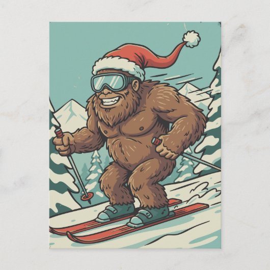 Bigfoot Sasquatch Christmas Skiing Winter Sport シーズンポストカード (正面)