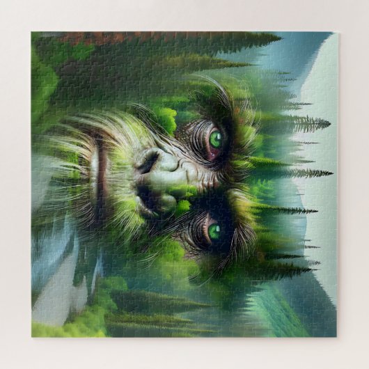 Bigfoot Sasquatch Double Exposure with Forest ジグソーパズル (横)