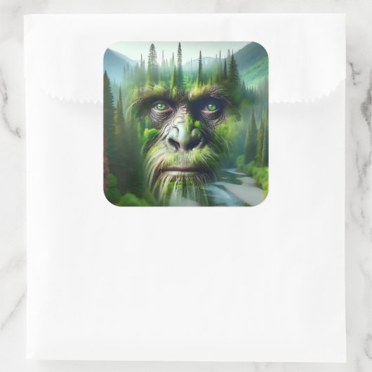 Bigfoot Sasquatch Double Exposure with Forest スクエアシール (バッグ)