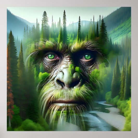 Bigfoot Sasquatch Double Exposure with Forest ポスター (正面)