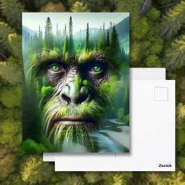 Bigfoot Sasquatch Double Exposure with Forest ポストカード