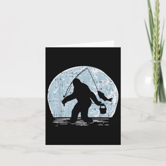 Bigfoot Sasquatch Fishing Moon Funny Fisherman Ang カード (正面)