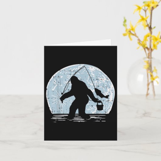 Bigfoot Sasquatch Fishing Moon Funny Fisherman Ang カード (黄色い花)