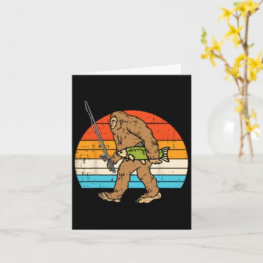 Bigfoot Sasquatch Fishing Retro Fisherman Men Wome カード (黄色い花)