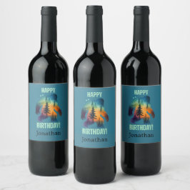 Bigfoot Sasquatch Forest Birthday Wine Label ワインラベル