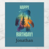 Bigfoot Sasquatch Forest Birthday Wine Label ワインラベル (シングルラベル)
