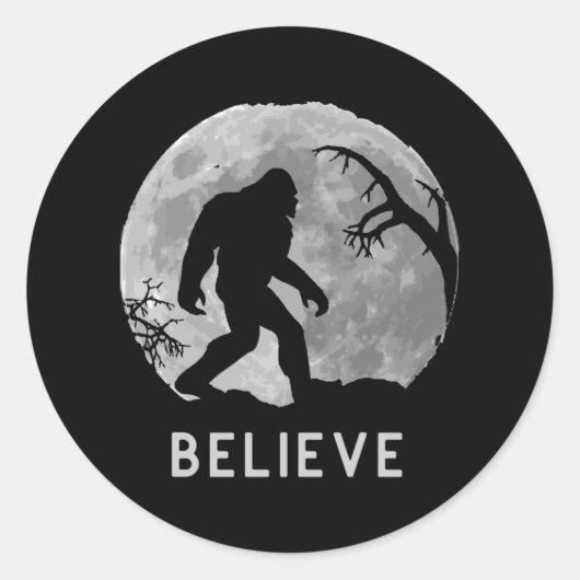 Bigfoot Sasquatch Moon Yeti Believe ラウンドシール (正面)