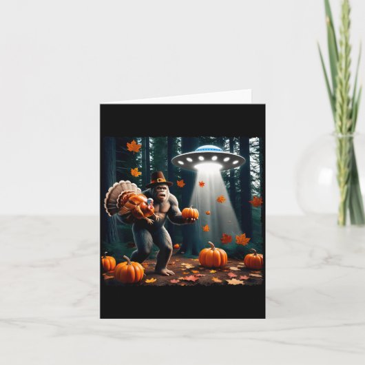 Bigfoot Sasquatch Turkey Ufos Funny Thanksgiving D カード (正面)